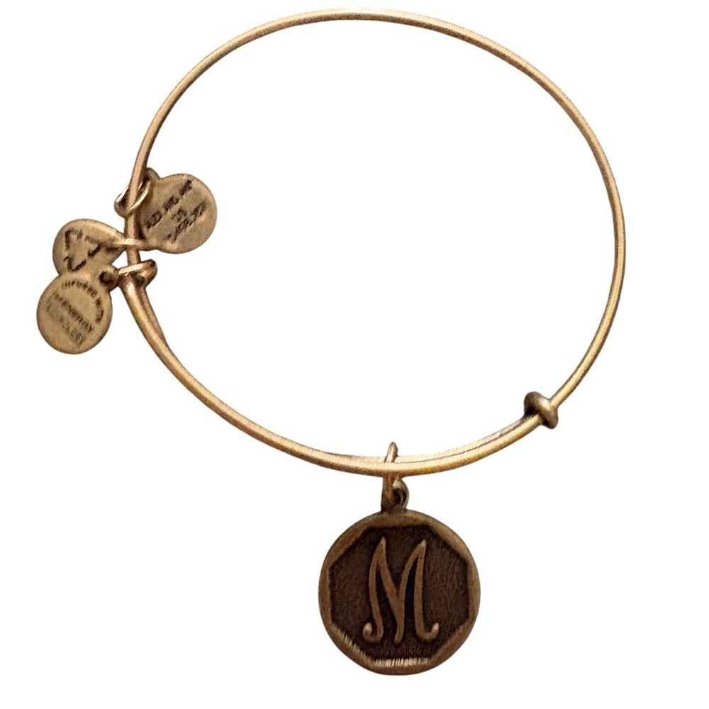 Alex and Ani Initial M Charm Bangle Bracelet Rafaelian Gold Finish Adjustable